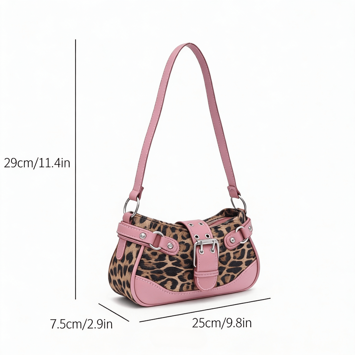 Half Moon Crescent - Leopard Print Pink Shoulder Bag For