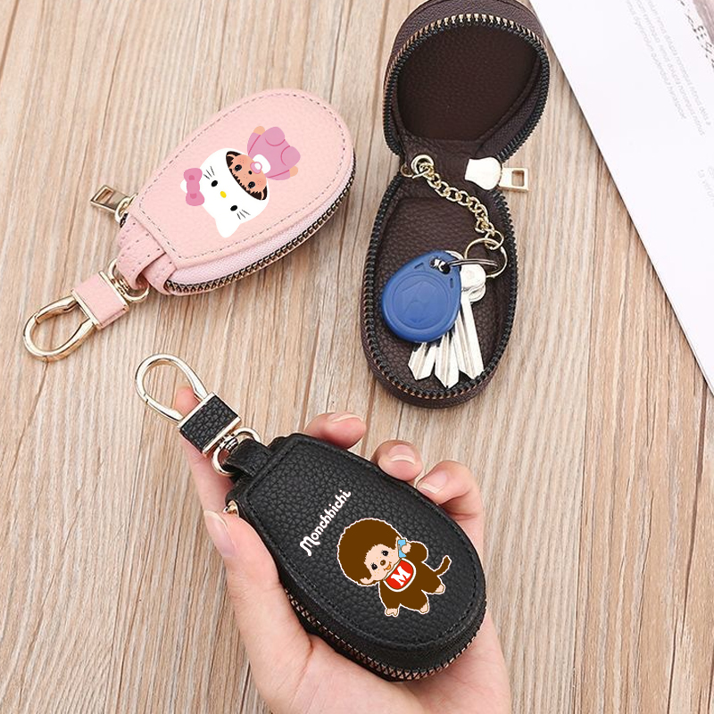 Women Bags Purses - 1pcs MONCHHICHI Leather Zipper Key Wallet