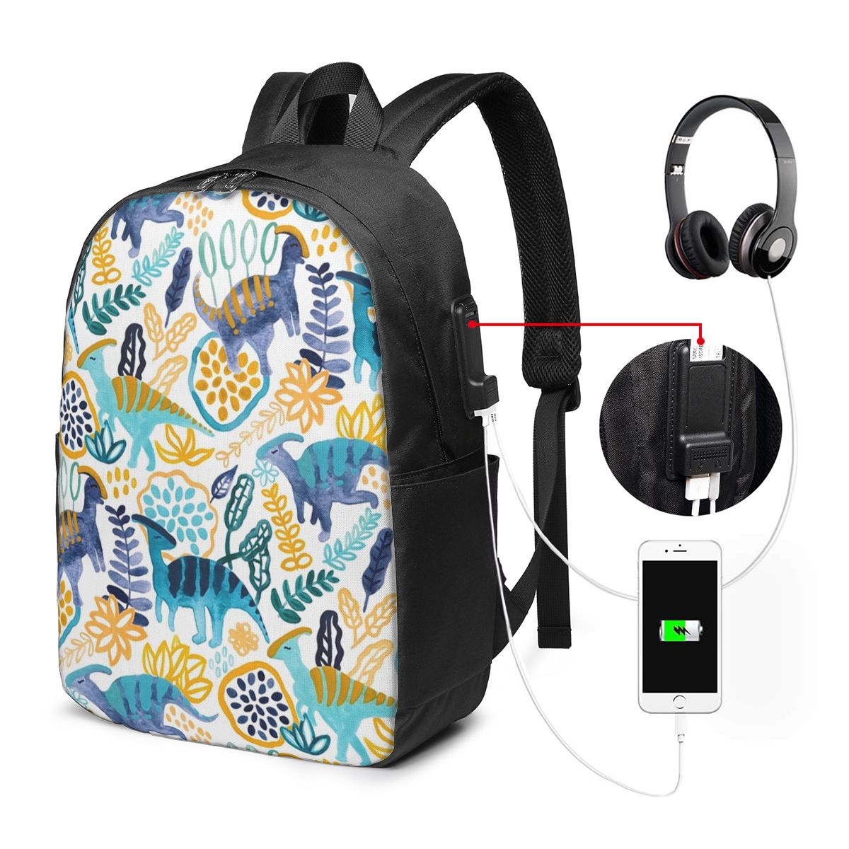 Women Bags For Laptop - Gouache Parasaurolophuses Backpack Travel Notebook Bag
