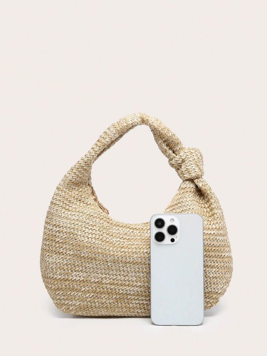 Crescent-Shaped Straw Handbag  - đánh giá và giá Half Moon Crescent