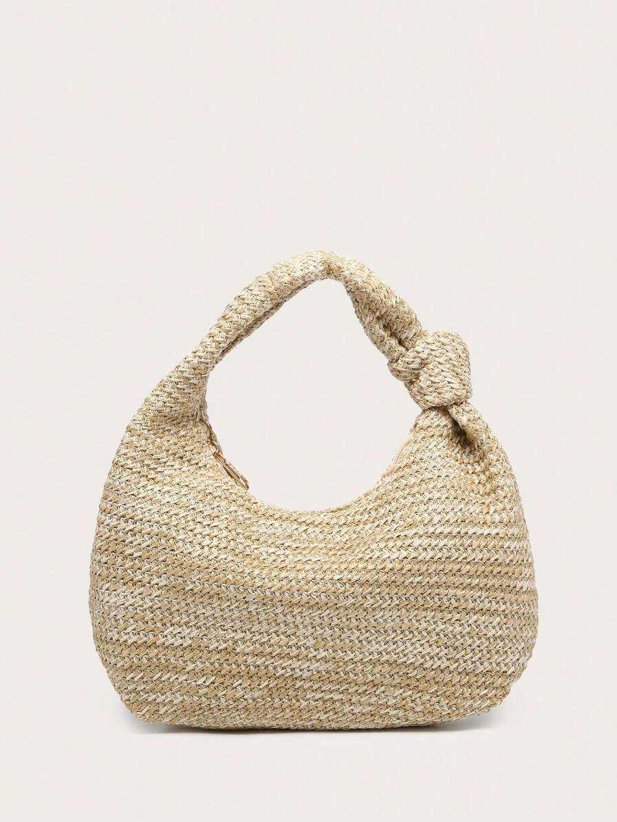 Crescent-Shaped Straw Handbag  - đánh giá và giá Half Moon Crescent