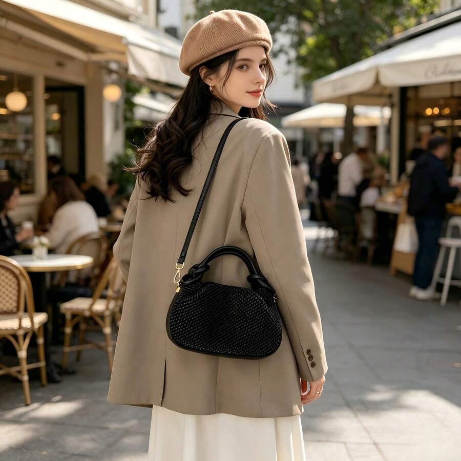 Vintage Woven Texture PU Leath - đánh giá và giá Half Moon Crescent
