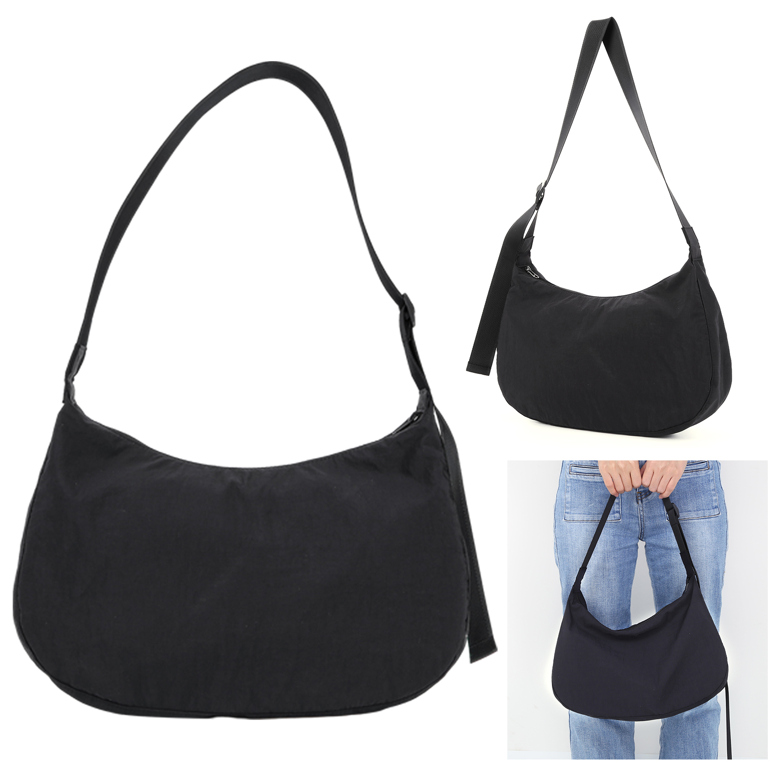 Women Nylon Shoulder Bag Zippe - đánh giá và giá Half Moon Crescent