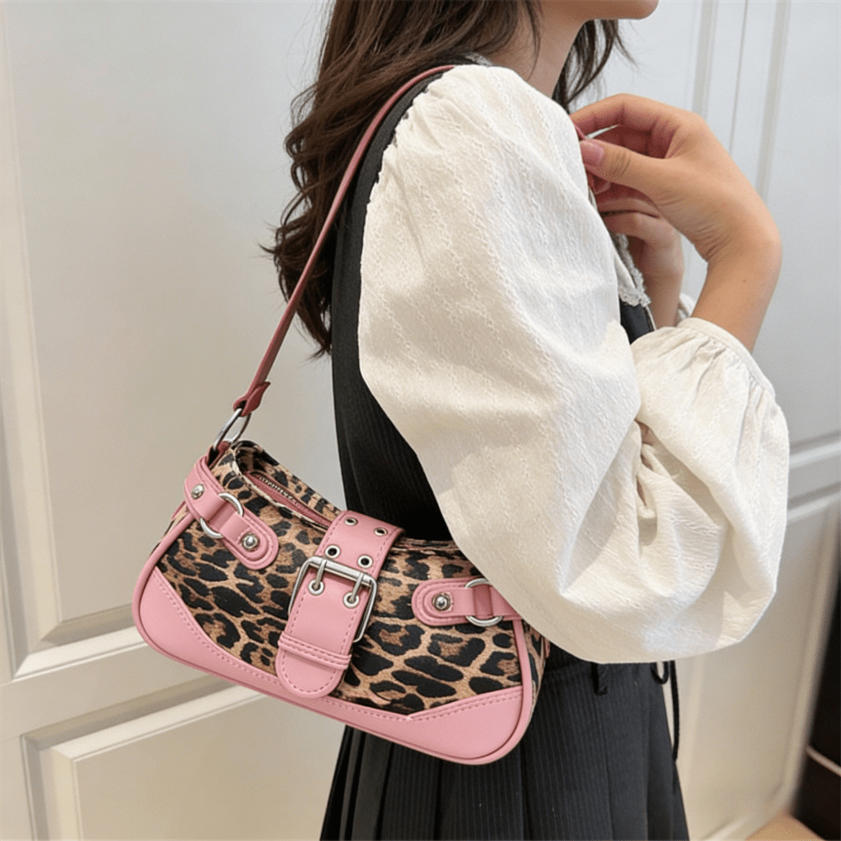 Leopard Print Pink Shoulder Ba - đánh giá và giá Half Moon Crescent
